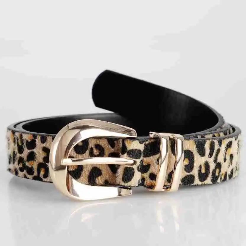 Damen Leopard Print Gürtel – Retro PU Leder Gürtel mit Metallschnalle