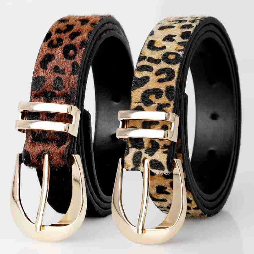 Damen Leopard Print Gürtel – Retro PU Leder Gürtel mit Metallschnalle