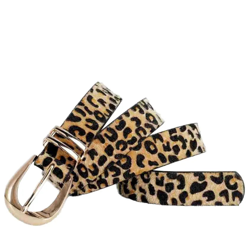 Damen Leopard Print Gürtel – Retro PU Leder Gürtel mit Metallschnalle