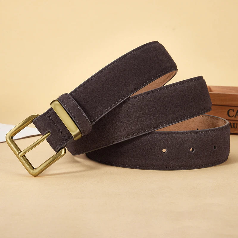 Damen Luxus Wildleder Gürtel – Vintage Rindsleder Gürtel mit Goldschnalle