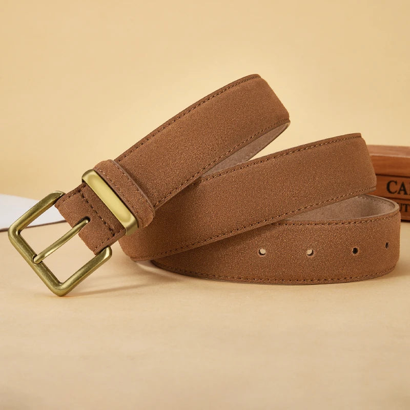 Damen Luxus Wildleder Gürtel – Vintage Rindsleder Gürtel mit Goldschnalle