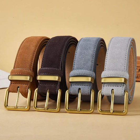 Damen Luxus Wildleder Gürtel – Vintage Rindsleder Gürtel mit Goldschnalle