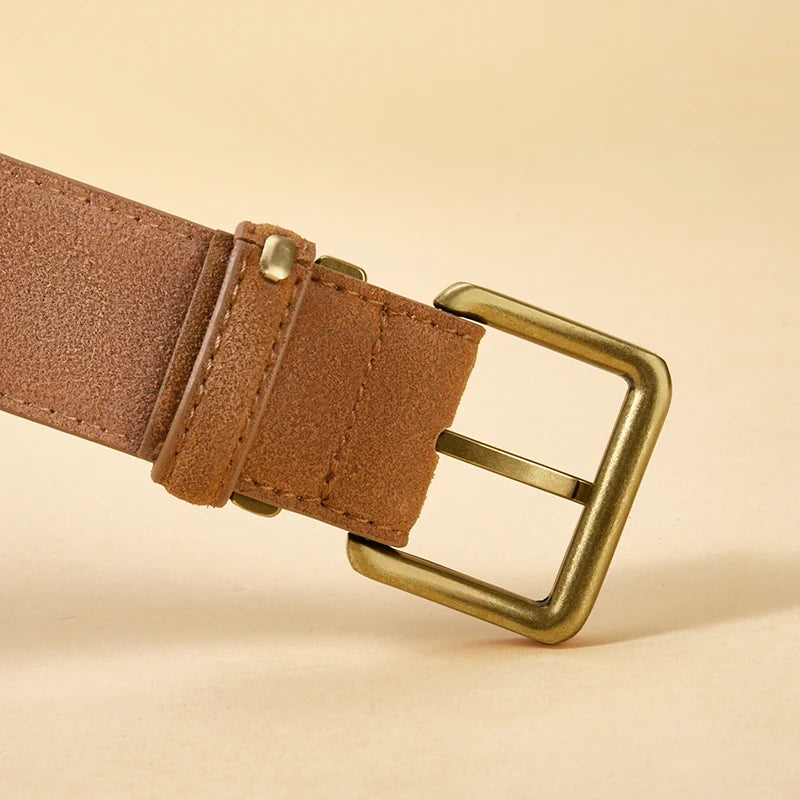 Damen Luxus Wildleder Gürtel – Vintage Rindsleder Gürtel mit Goldschnalle