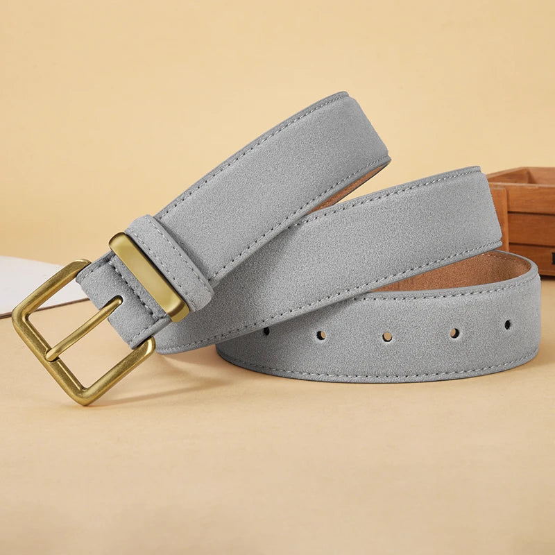 Damen Luxus Wildleder Gürtel – Vintage Rindsleder Gürtel mit Goldschnalle
