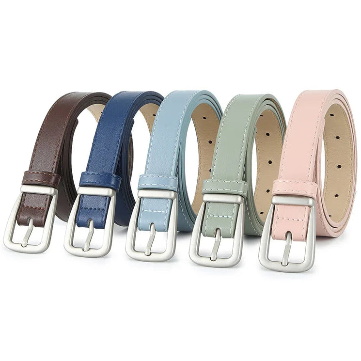 Damen Rosa PU Leder Gürtel – Schmaler Freizeitgürtel mit Dornschließe