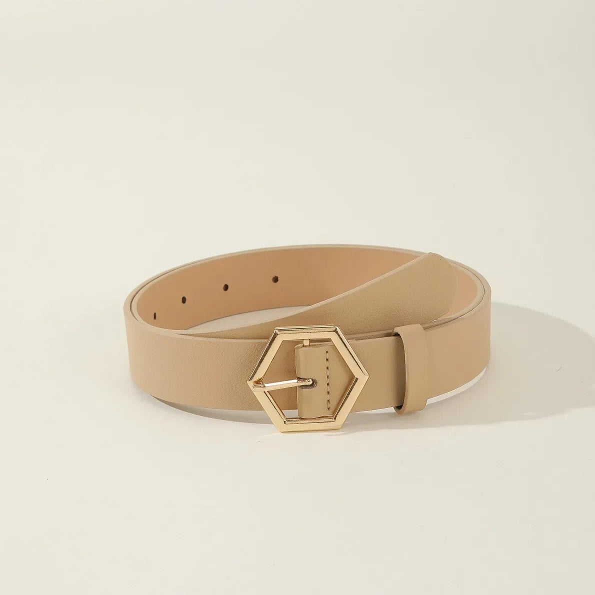 Damen Gürtel mit Goldener Hexagon Schnalle – Eleganter Business PU Leder Gürtel