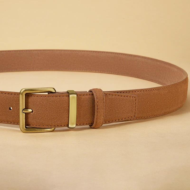 Damen Luxus Wildleder Gürtel – Vintage Rindsleder Gürtel mit Goldschnalle