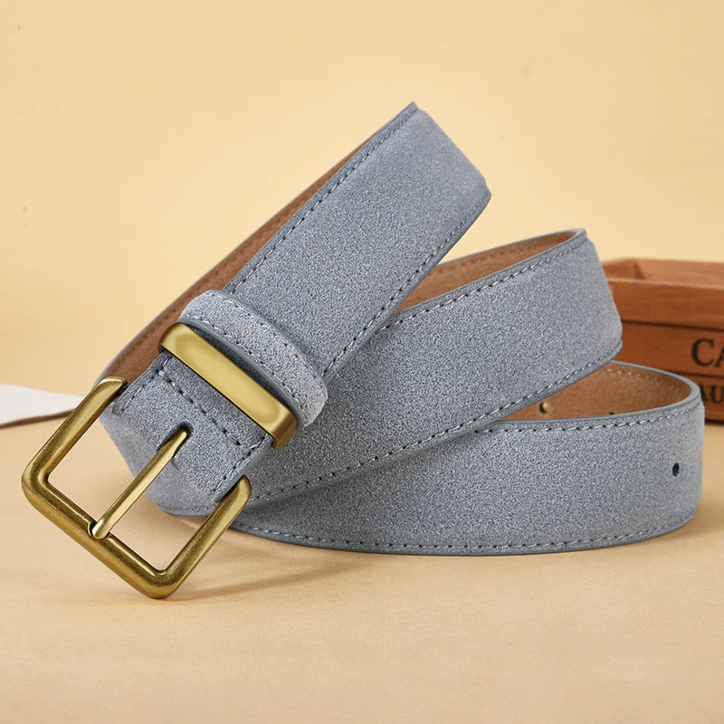 Damen Luxus Wildleder Gürtel – Vintage Rindsleder Gürtel mit Goldschnalle