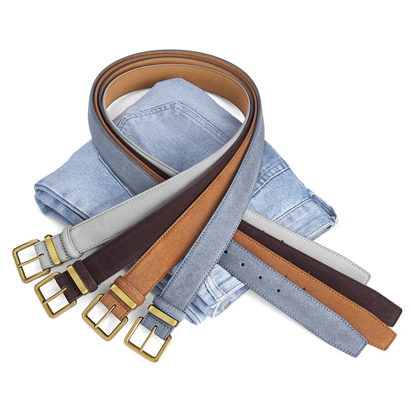 Damen Luxus Wildleder Gürtel – Vintage Rindsleder Gürtel mit Goldschnalle