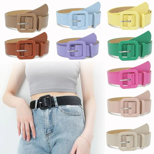 Damen Vintage Gürtel mit Eckiger Schnalle – Candy Color Fashion Gürtel