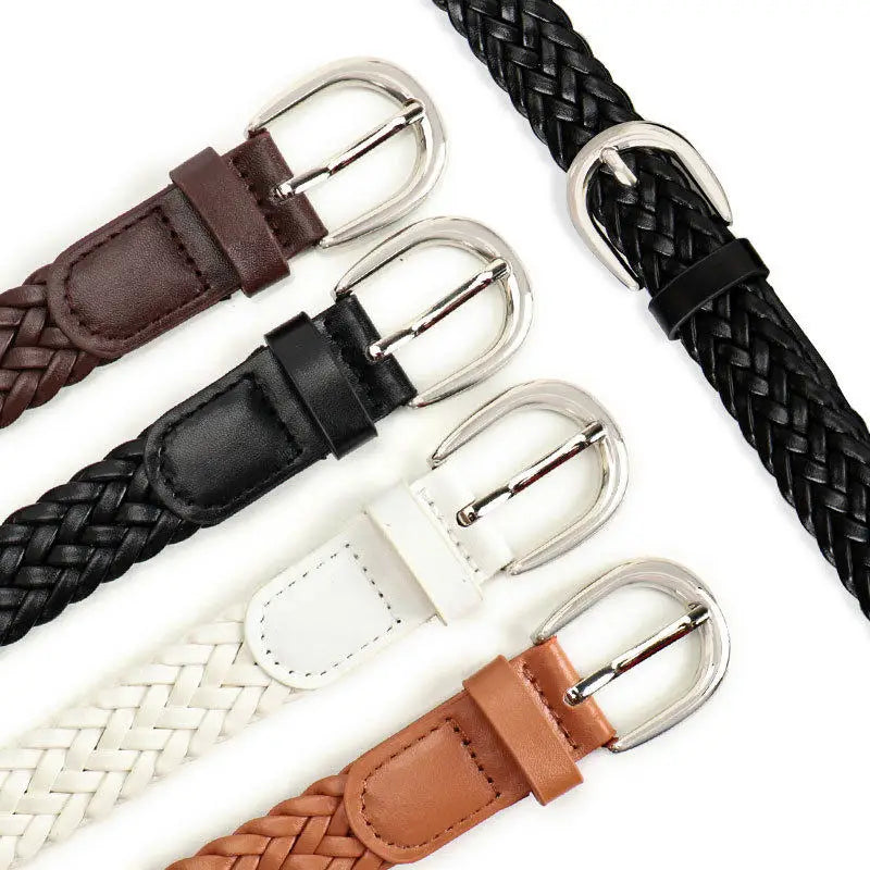 Damen Retro Flechtgürtel – Silberne Schnalle Ohne Löcher Gürtel
