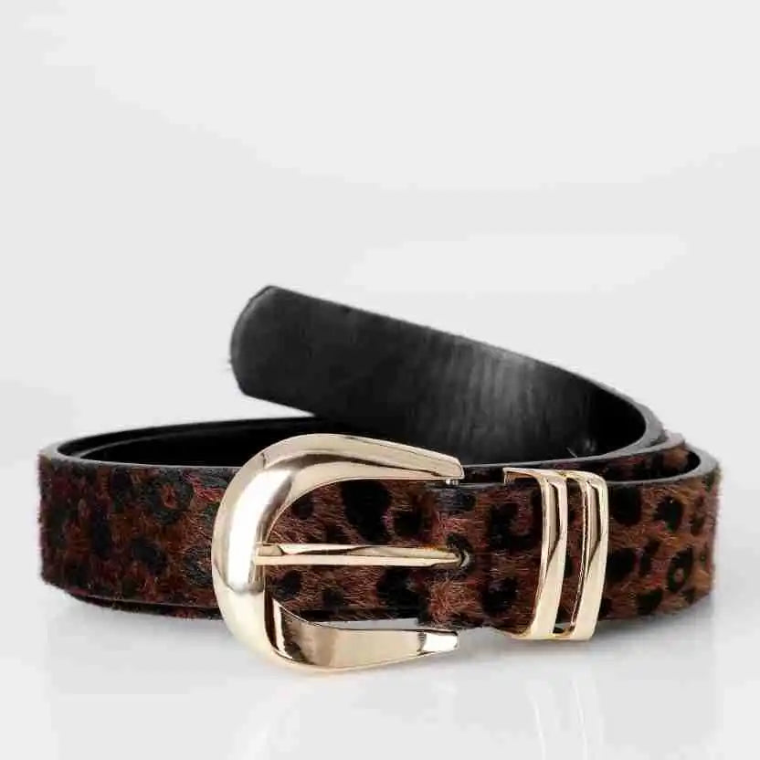 Damen Leopard Print Gürtel – Retro PU Leder Gürtel mit Metallschnalle