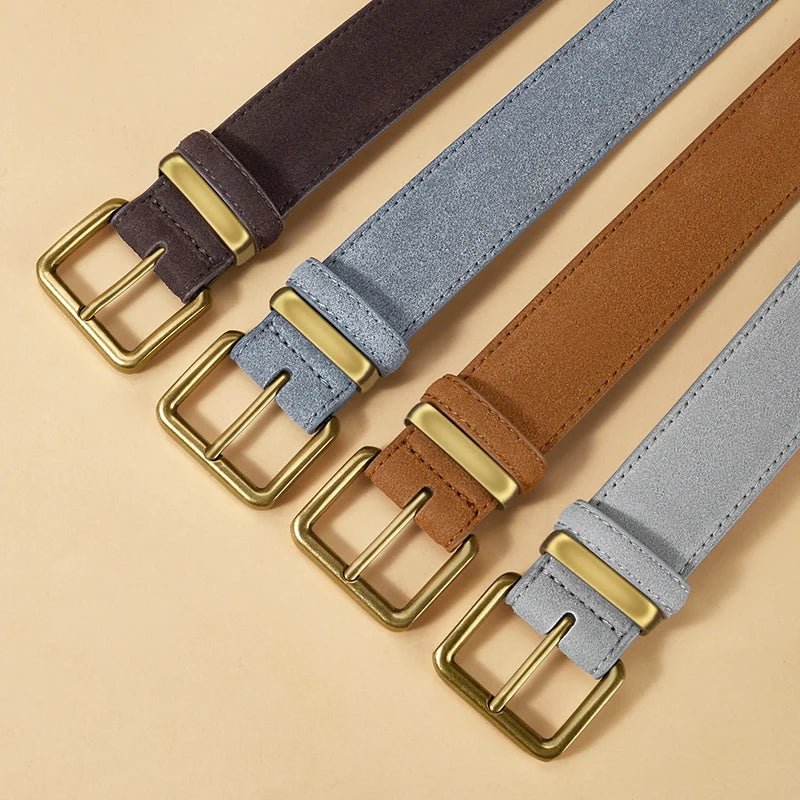 Damen Luxus Wildleder Gürtel – Vintage Rindsleder Gürtel mit Goldschnalle