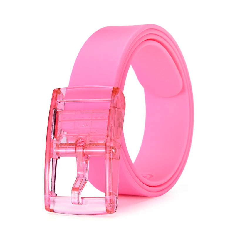 Damen Candy Color Silikon Gürtel – Trendiger Freizeitgürtel mit Eckiger Schnalle