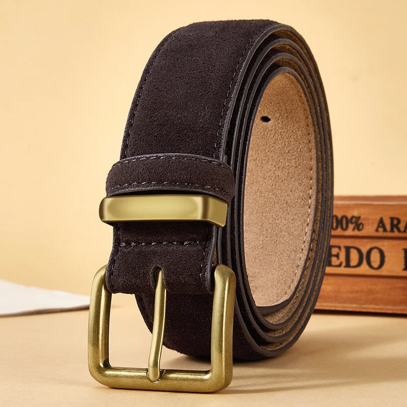 Damen Luxus Wildleder Gürtel – Vintage Rindsleder Gürtel mit Goldschnalle