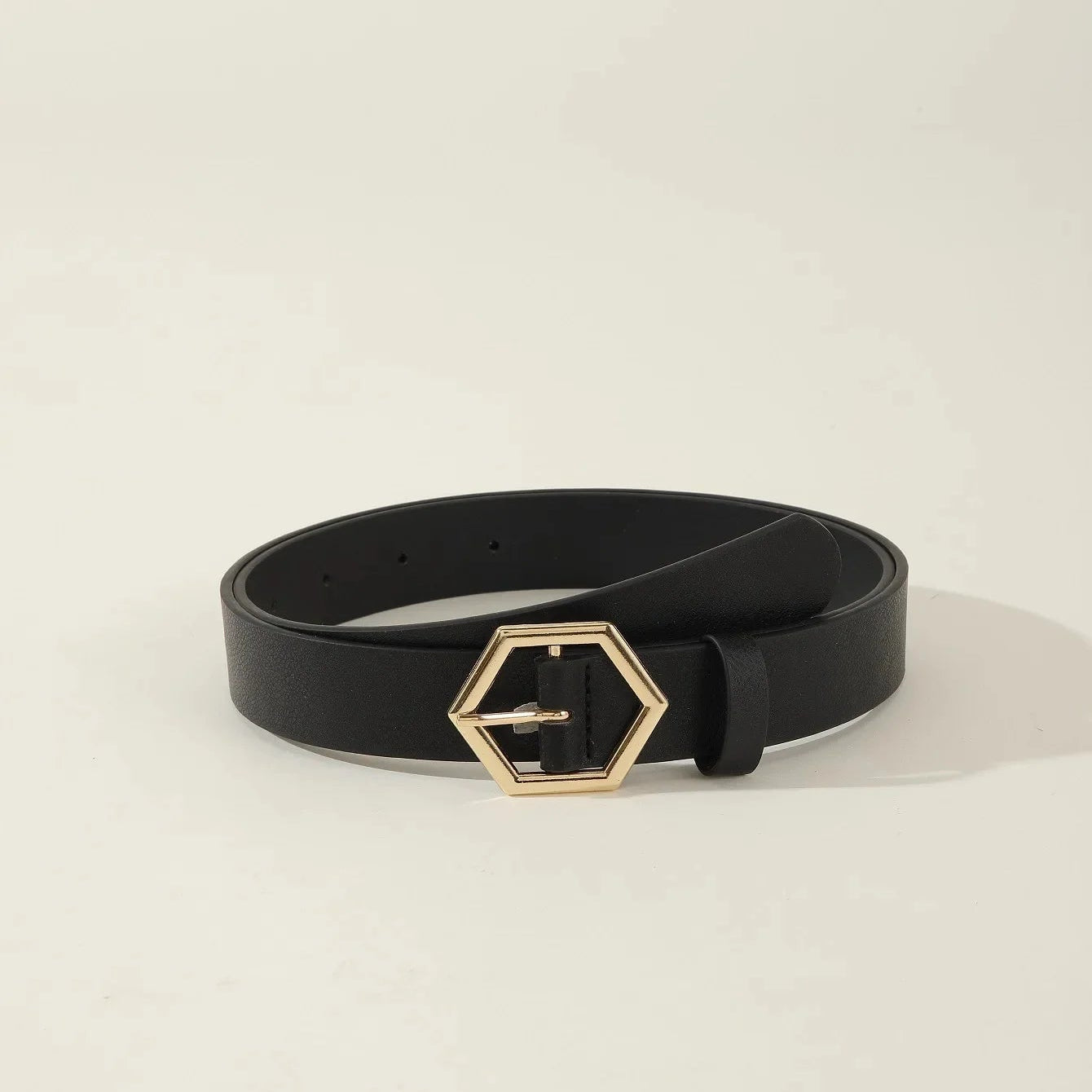 Damen Gürtel mit Goldener Hexagon Schnalle – Eleganter Business PU Leder Gürtel