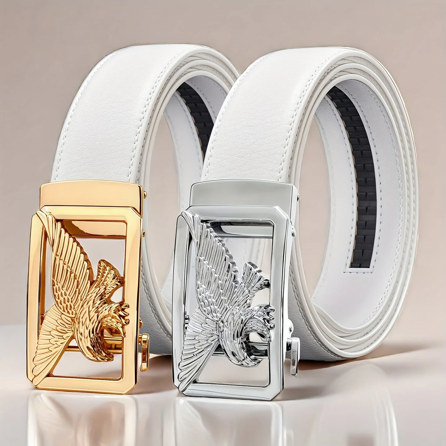 Herren Weißer Automatik Gürtel – Goldener Adler Business Herrengürtel