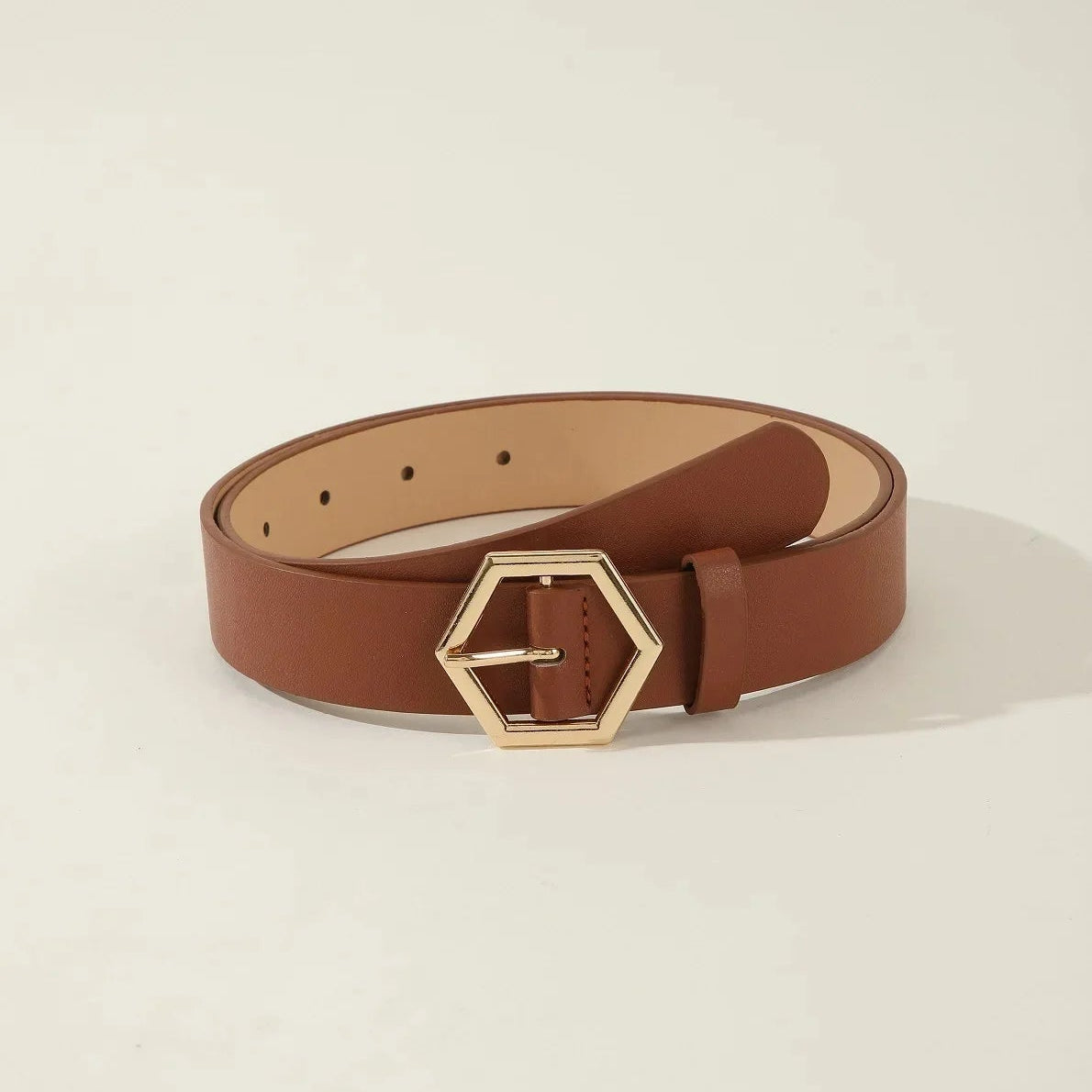 Damen Gürtel mit Goldener Hexagon Schnalle – Eleganter Business PU Leder Gürtel