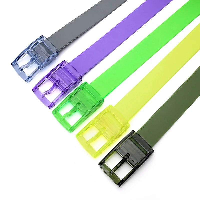 Damen Candy Color Silikon Gürtel – Trendiger Freizeitgürtel mit Eckiger Schnalle