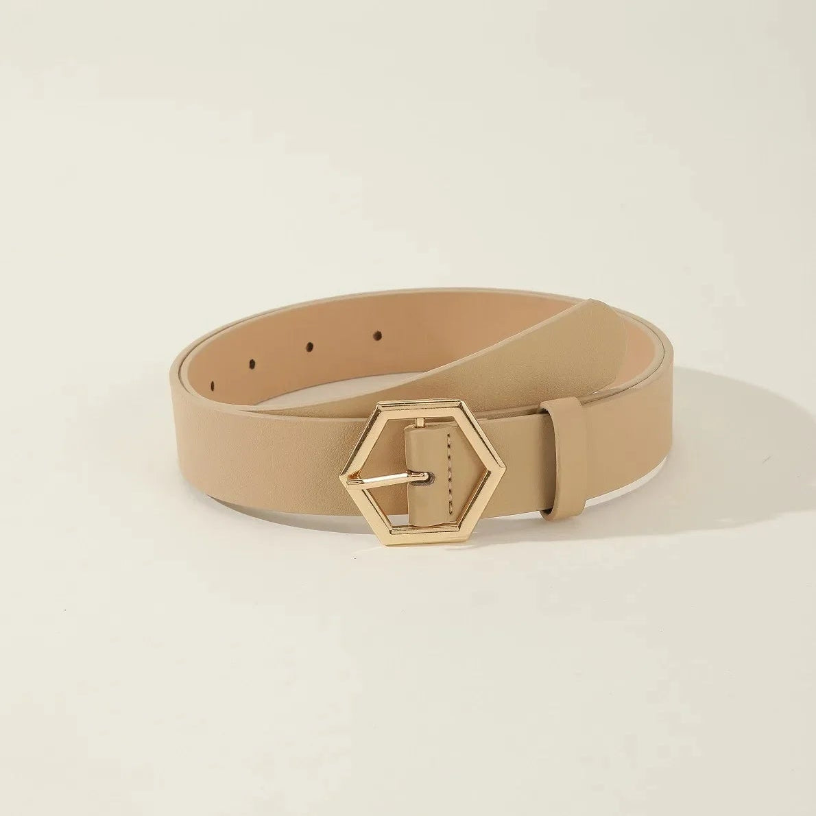 Damen Gürtel mit Goldener Hexagon Schnalle – Eleganter Business PU Leder Gürtel