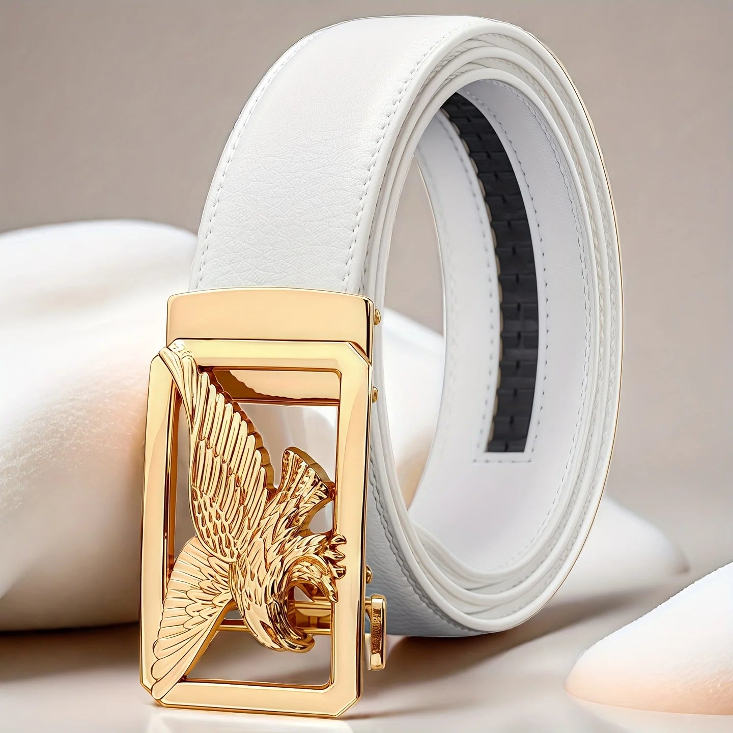 Herren Weißer Automatik Gürtel – Goldener Adler Business Herrengürtel