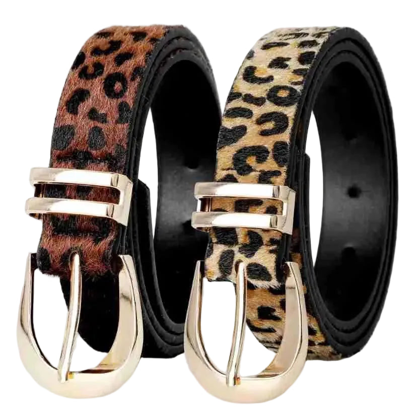 Damen Leopard Print Gürtel – Retro PU Leder Gürtel mit Metallschnalle