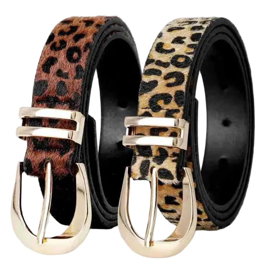Damen Leopard Print Gürtel – Retro PU Leder Gürtel mit Metallschnalle