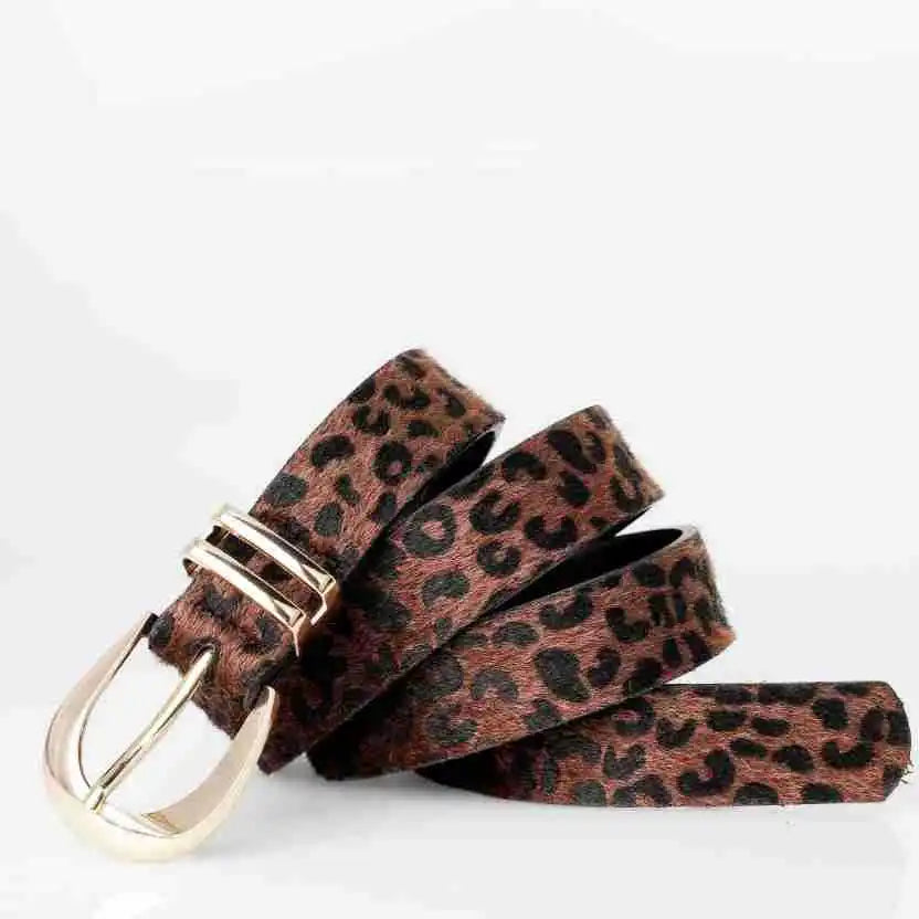 Damen Leopard Print Gürtel – Retro PU Leder Gürtel mit Metallschnalle