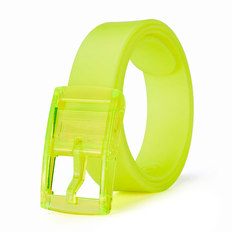 Damen Candy Color Silikon Gürtel – Trendiger Freizeitgürtel mit Eckiger Schnalle