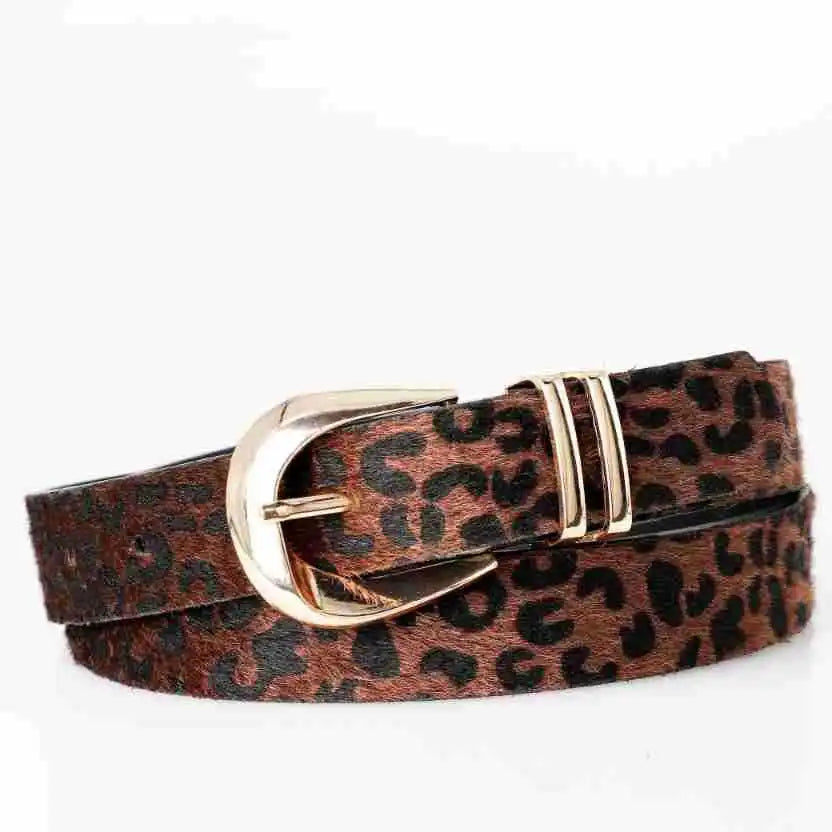Damen Leopard Print Gürtel – Retro PU Leder Gürtel mit Metallschnalle