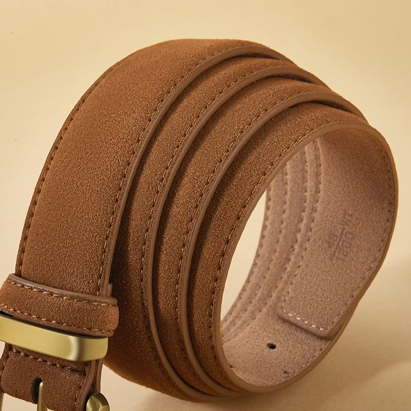 Damen Luxus Wildleder Gürtel – Vintage Rindsleder Gürtel mit Goldschnalle