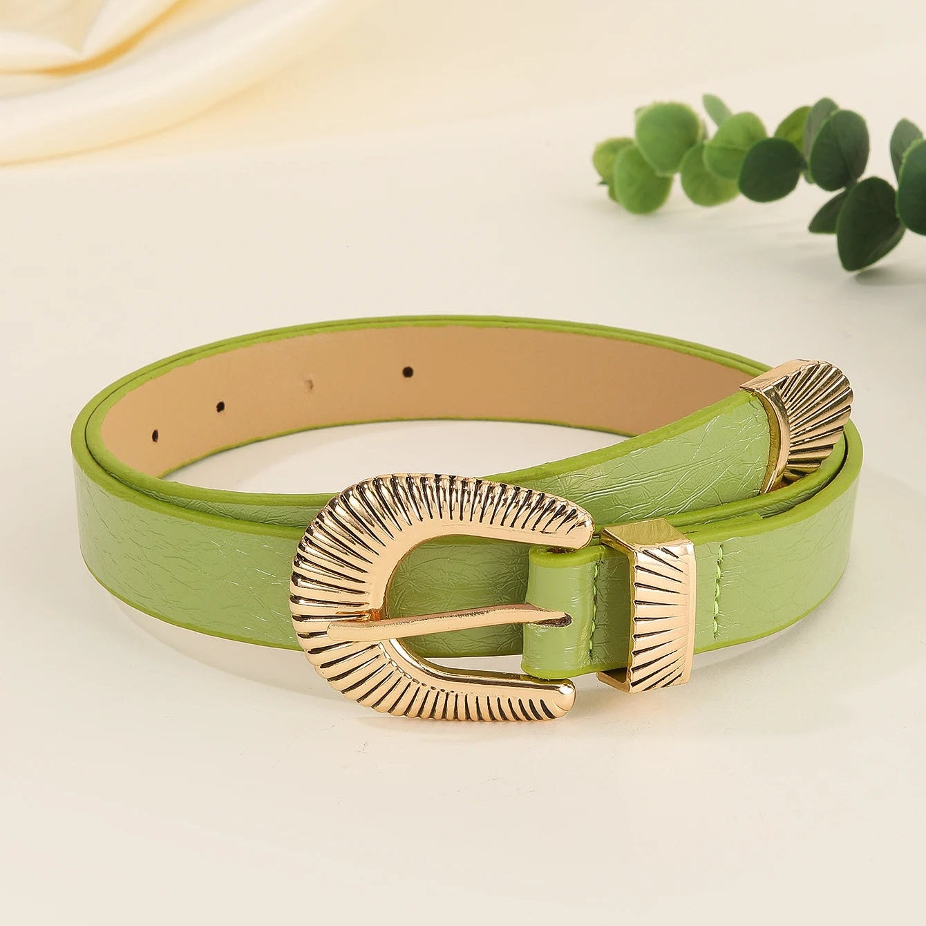 Damen Leder Gürtel – Luxuriöser Gold Muschel Schnallen Gürtel