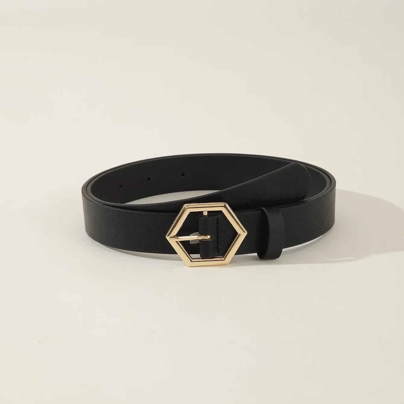 Damen Gürtel mit Goldener Hexagon Schnalle – Eleganter Business PU Leder Gürtel