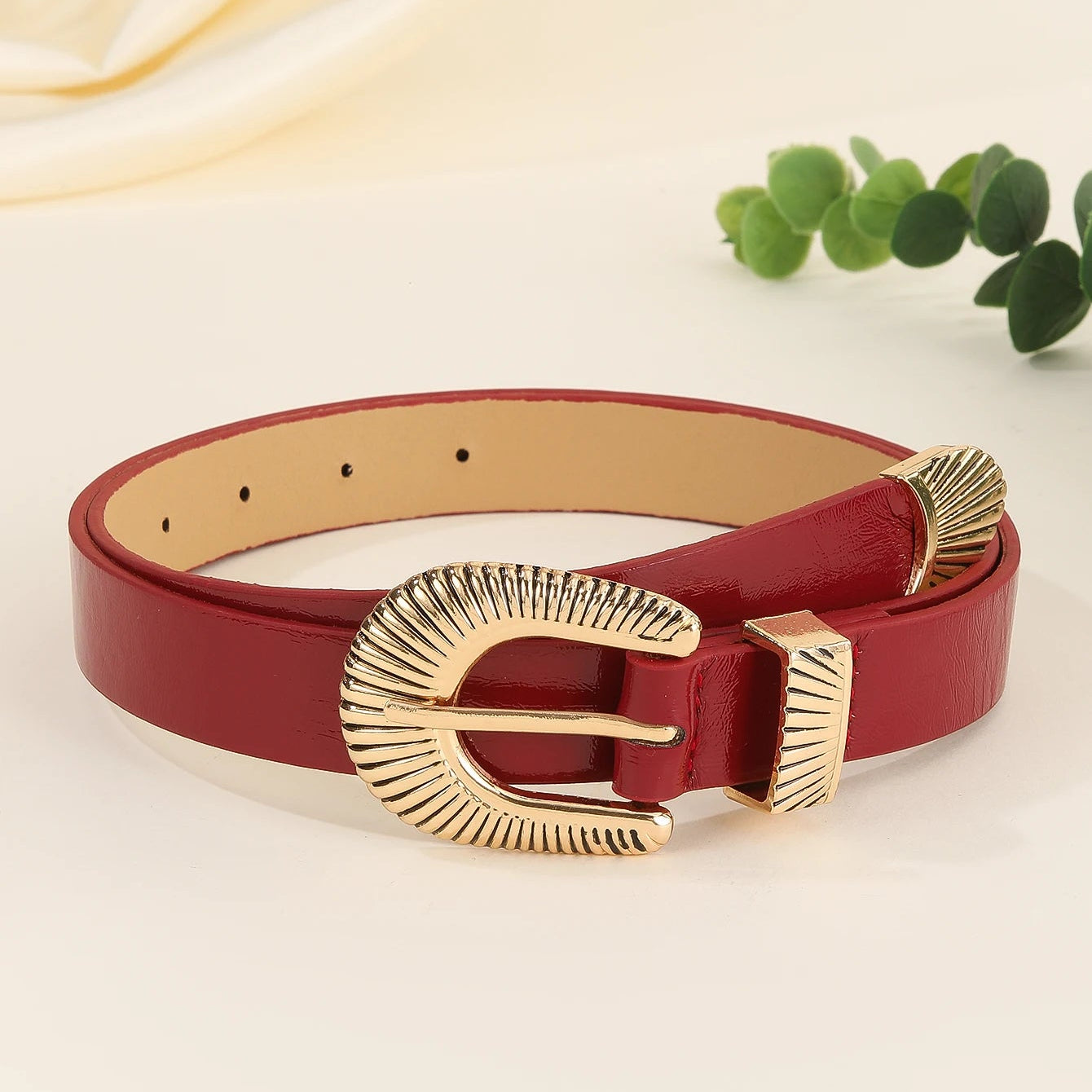 Damen Leder Gürtel – Luxuriöser Gold Muschel Schnallen Gürtel