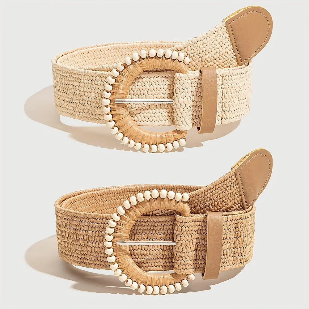 Damen Boho Flechtgürtel – Elastischer Retro Sommer Strand Gürtel