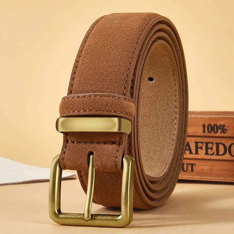 Damen Luxus Wildleder Gürtel – Vintage Rindsleder Gürtel mit Goldschnalle