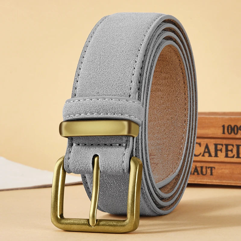 Damen Luxus Wildleder Gürtel – Vintage Rindsleder Gürtel mit Goldschnalle