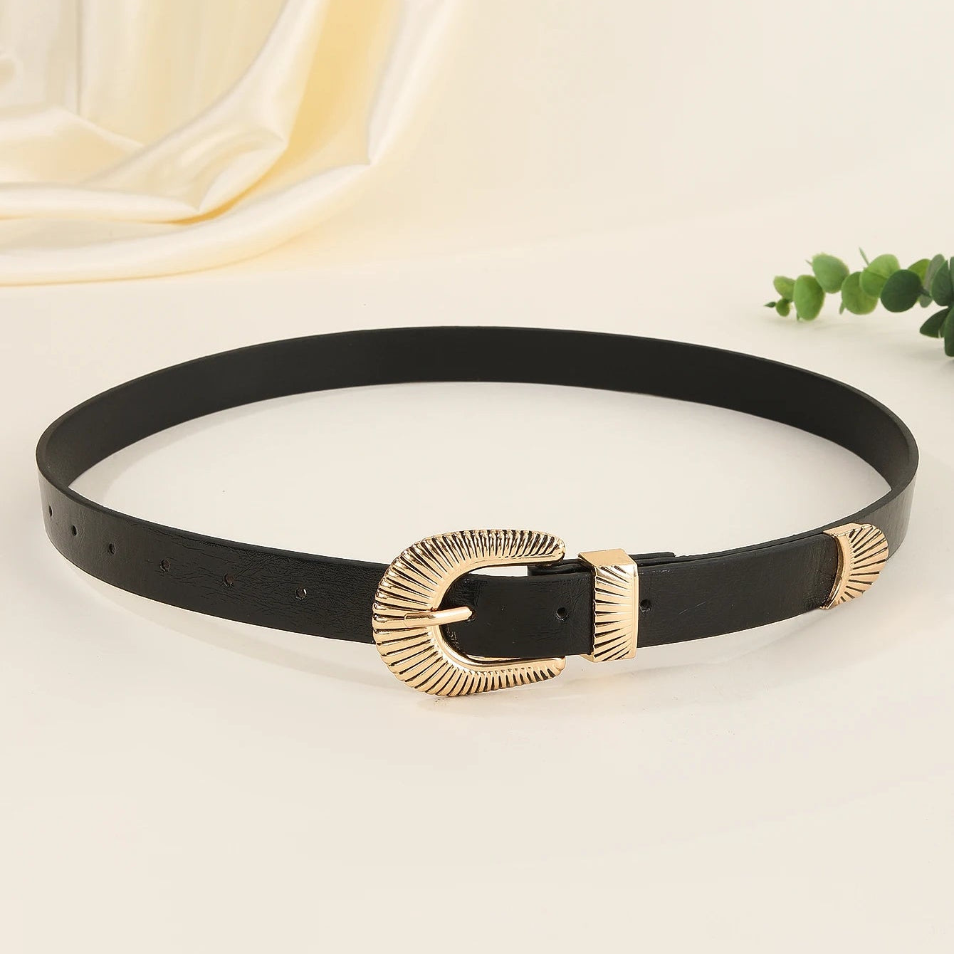Damen Leder Gürtel – Luxuriöser Gold Muschel Schnallen Gürtel